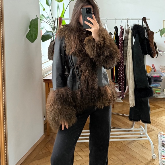 Vintage Shearling Lamb fur Afghan Mongolian Trim Coat Jacket M Charlotte Simone - Picture 6 of 11